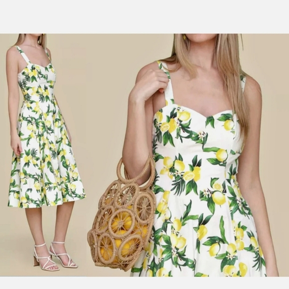 Avec Les Filles Dresses & Skirts - Avec Les Filles White and Yellow Lemon-Print Midi Dress